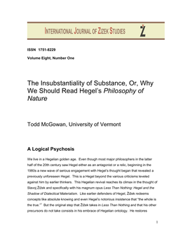 The Insubstantiality of Substance, Or, Why We Should Read Hegel's