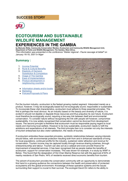 Ecotourism and Sustainable Wildlife Management Experiences in The