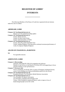 Register of Lords' Interests