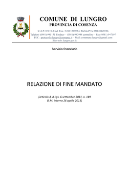 Comune Di Lungro Relazione Di Fine Mandato