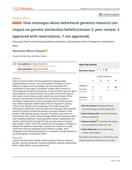 How Messages About Behavioral Genetics Research Can Impact on Genetic Attribution Beliefs [Version 2; Peer Review: 3 Approved with Reservations, 1 Not Approved]