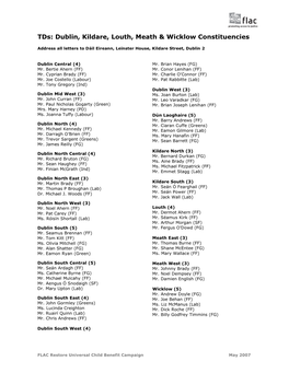 Tds: Dublin, Kildare, Louth, Meath & Wicklow Constituencies