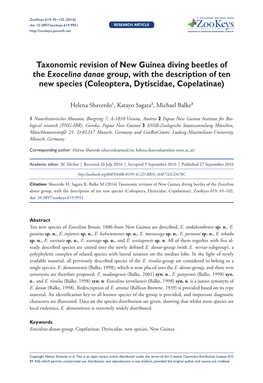 Taxonomic Revision of New Guinea Diving Beetles of the Exocelina Danae Group, with the Description of Ten New Species (Coleoptera, Dytiscidae, Copelatinae)