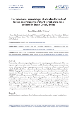 Herpetofaunal Assemblages of a Lowland Broadleaf Forest, an Overgrown Orchard Forest and a Lime Orchard in Stann Creek, Belize