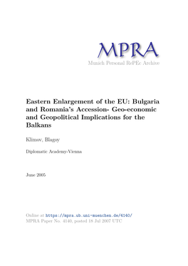 Eastern Enlargement of the EU: Bulgaria and Romania's Accession