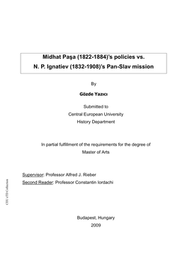 Midhat Paşa (1822-1884)'S Policies Vs. NP Ignatiev (1832-1908)'