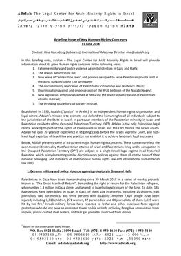 Briefing Note of Key Human Rights Concerns 11 June 2018