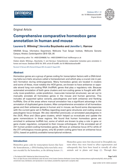 Comprehensive Comparative Homeobox Gene Annotation in Human and Mouse Laurens G