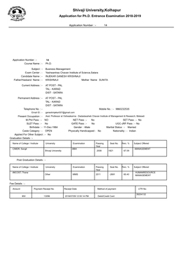 Shivaji University,Kolhapur Application for Ph.D