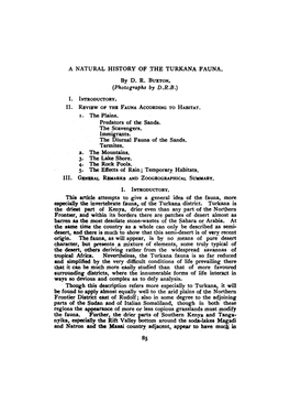 A NATURAL HISTORY of the TURKANA FAUNA. by DR BUXTON