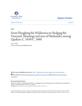 Meanings and Uses of Husbandry Among Quakers, C. 1650-C. 1860 Erin A