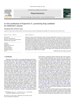 In Vitro Production of Huperzine A, a Promising Drug Candidate for Alzheimer’S Disease