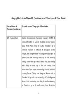 Geographical Extent of Assembly Constituencies in Urban Areas of Pune District