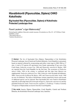 Hlavatěnkovití (Pipunculidae, Diptera) CHKO Kokořínsko Big-Headed Flies (Pipunculidae, Diptera) of Kokořínsko Protected Landscape Area