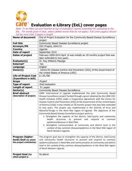 (Eel) Cover Pages Note: to Be Filled out and Inserted at Top of Evaluation Reports Submitted for Uploading to the Eel