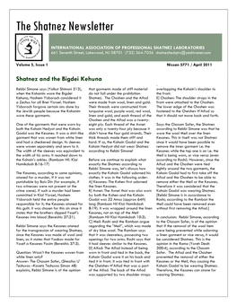 Shatnez Newsletter April 2011 Docx