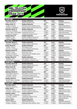 ROUND ONE Thursday, March 14 Stadium (Network) EDT