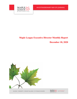 Maple League Executive Director Monthly Report December 18, 2020