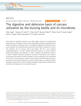 The Digestive and Defensive Basis of Carcass Utilization by the Burying Beetle and Its Microbiota