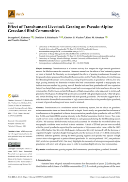 Effect of Transhumant Livestock Grazing on Pseudo-Alpine Grassland Bird Communities