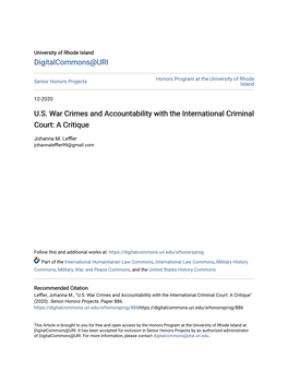 U.S. War Crimes and Accountability with the International Criminal Court: a Critique