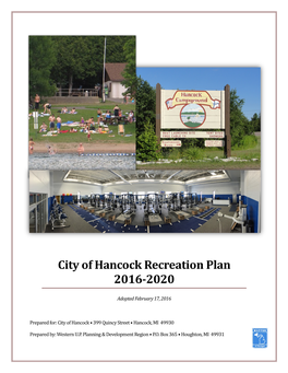 City of Hancock Recreation Plan 2016-2020