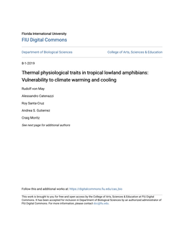 Thermal Physiological Traits in Tropical Lowland Amphibians: Vulnerability to Climate Warming and Cooling