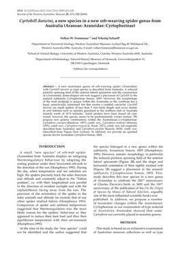 Cyrtobill Darwini, a New Species in a New Orb-Weaving Spider Genus from Australia (Araneae: Araneidae: Cyrtophorinae)