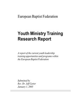 Youth Ministry Training Research Report