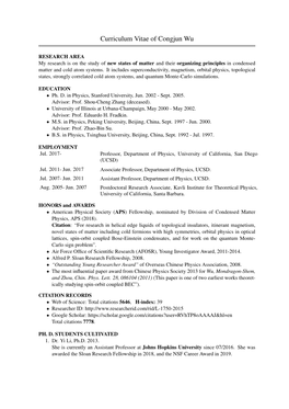 Curriculum Vitae of Congjun Wu