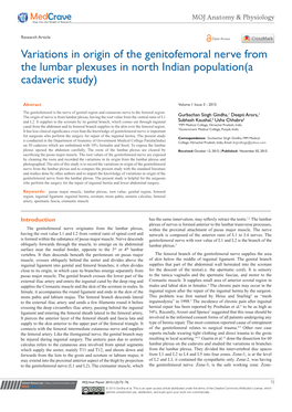 Variations in Origin of the Genitofemoral Nerve from the Lumbar Plexuses in North Indian Population(A Cadaveric Study)