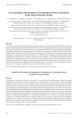 Hymenoptera: Formicidae) in Three Wind Farms in the State of Paraná, Brazil J