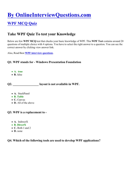 WPF MCQ Quiz