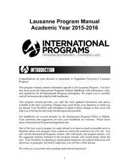 Lausanne Program Manual Academic Year 2015-2016