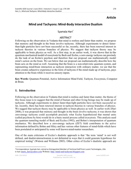 Article Mind and Tachyons: Mind-Body Interactive Dualism