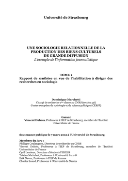 UNE SOCIOLOGIE RELATIONNELLE DE LA PRODUCTION DES BIENS CULTURELS DE GRANDE DIFFUSION L’Exemple De L’Information Journalistique