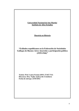 Exiliados Republicanos En La Federación De Sociedades Gallegas De Buenos Aires: Inserción Y Participación Política (1939-1946)”