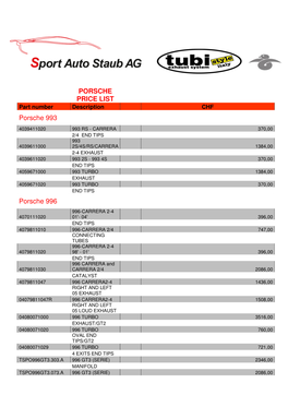 PORSCHE PRICE LIST Porsche 993 Porsche