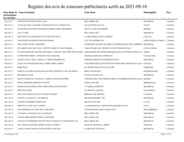 Registre Des Avis De Concours Publicitaires Actifs Au 2021-08-30