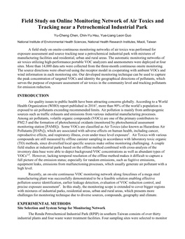 Field Study on Online Monitoring Network of Air Toxics and Tracking Near a Petrochemical Industrial Park