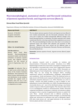 Macromorphological, Anatomical Studies and Flavonoid Estimation of Ipomoea Aquatica Forssk