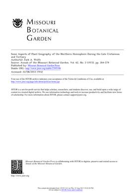 Some Aspects of Plant Geography of the Northern Hemisphere During the Late Cretaceous and Tertiary Author(S): Jack A