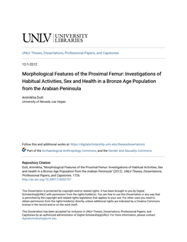 Morphological Features of the Proximal Femur: Investigations of Habitual Activities, Sex and Health in a Bronze Age Population from the Arabian Peninsula