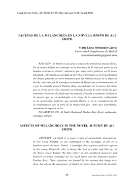 Facetas De La Melancolía En La Novela Otoño De Ali Smith