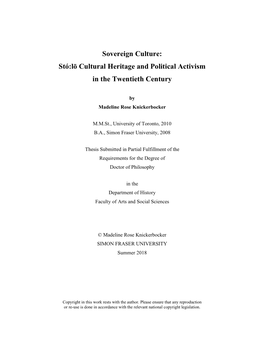 Stó:Lō Cultural Heritage and Political Activism in the Twentieth Century