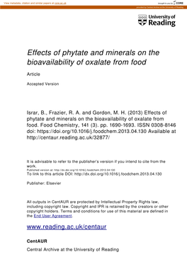 Effects of Phytate and Minerals on the Bioavailability of Oxalate from Food