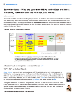 Euro Elections – Who Are Your New Meps in the East and West Midlands, Yorkshire and the Humber, and Wales?