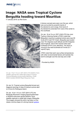 NASA Sees Tropical Cyclone Berguitta Heading Toward Mauritius 17 January 2018, by Rob Gutro