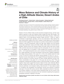 Mass Balance and Climate History of a High-Altitude Glacier, Desert Andes of Chile