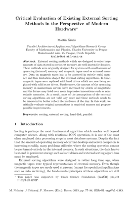 Critical Evaluation of Existing External Sorting Methods in the Perspective